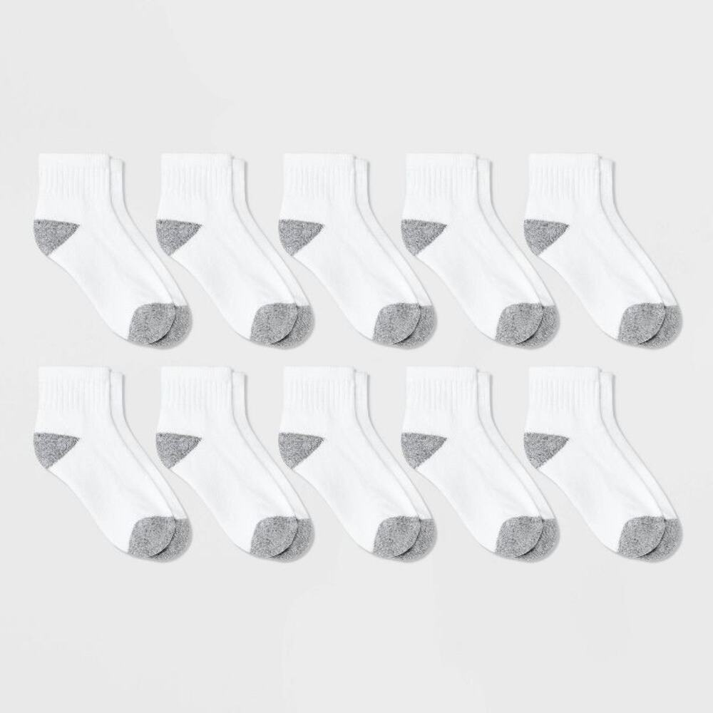 KIDS 10pk Athletic Ankle Socks - Cat & Jack White M 9-2.5